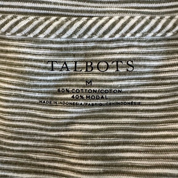 Talbots cotton green white modal striped top with tie sleeves M - Picture 10 of 11